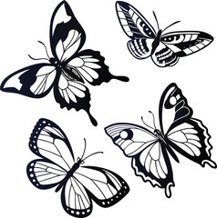 Set of butterfly silhouette illustration on a white background vector.
