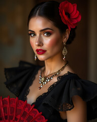 Elegant Flamenco Woman with Red Roses