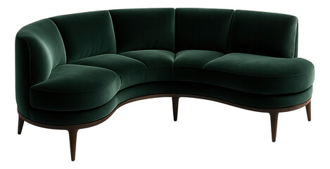 Curved modular sofa with velvet upholstery, adding luxury to a spacious penthouse living area.