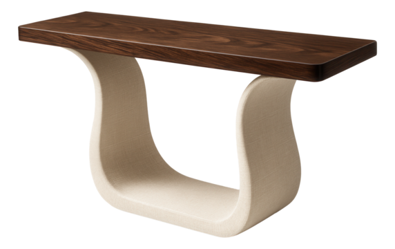 Console table with a curved silhouette and upholstered base, offering a unique look for a traditional living room.