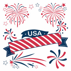 Obraz premium 4th of July border, USA banner, fireworks pattern background 