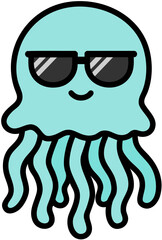  바다에 사는 해양생물 캐릭터 선글라스를 쓴 해파리 일러스트