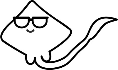  바다에 사는 해양생물 캐릭터 선글라스를 쓴 가오리 일러스트 © nusoi