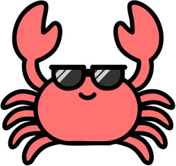  바다에 사는 해양생물 캐릭터 선글라스를 쓴 게 일러스트