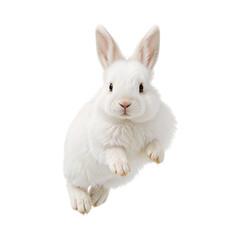 Obraz premium Fluffy white bunny leaping forward isolated on a transparent background white rabbit