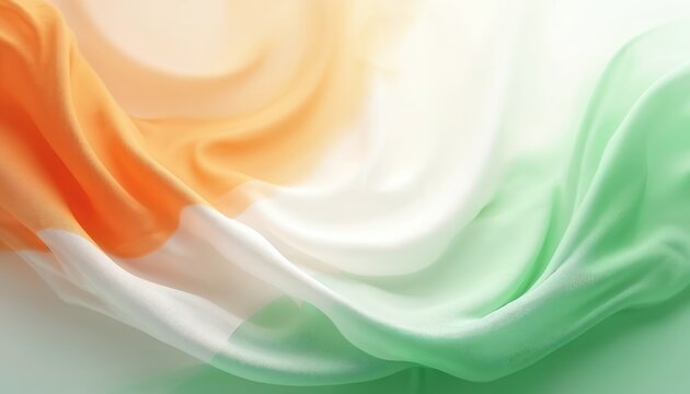 Illustration features Indian flag colors flowing as abstract fabric. Vibrant artwork represents national pride. Orange white, green textile design, patriotism, unity. Concept for India Independence
