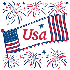Obraz premium 4th of July border, USA banner, fireworks pattern background 