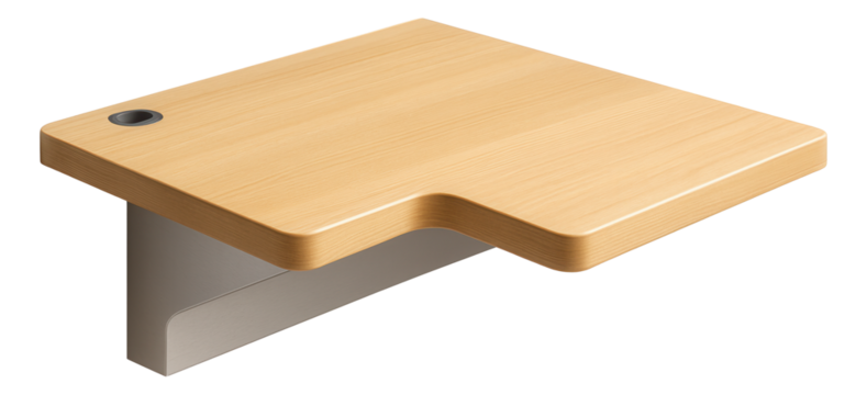 Floating corner desk that mounts on the wall to save floor space in a studio apartment