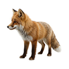 Red fox standing alert with bushy tail isolated on a transparent background vulpes