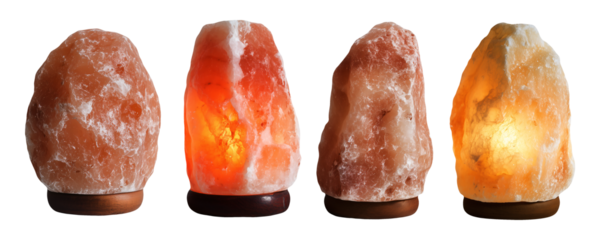 Collection set of Himalayan salt lamps isolated on transparent or white background, png