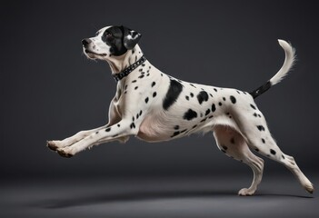 dalmatian god isolated on grey neutral studio background, adorable pet, lovely dalmation doggy 1