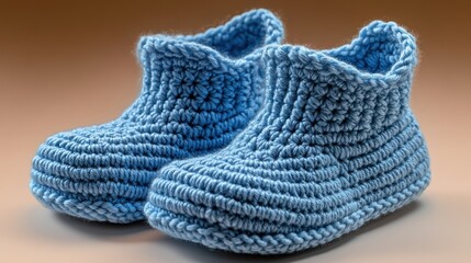 Pair of light blue crocheted baby booties