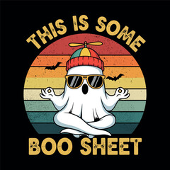 This is Some Boo Sheet PNG - Funny Retro Halloween Ghost T-Shirt Design, Yoga Pun Clipart.