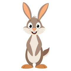 Obraz premium Cute cartoon bunny. Fluffy happy rabbit animal in playful style. Suitable for children's books, sticker, mascot,fairy tales, logo. Isolated vector illustration on white background. Front view