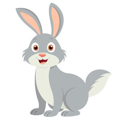 Naklejka premium Cute cartoon bunny. Fluffy happy rabbit animal in playful style. Suitable for children's books, sticker, mascot,fairy tales, logo. Isolated vector illustration on white background. Side view