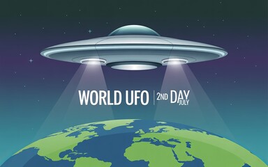 World UFO Day: 2nd July, illustrated with futuristic flair.