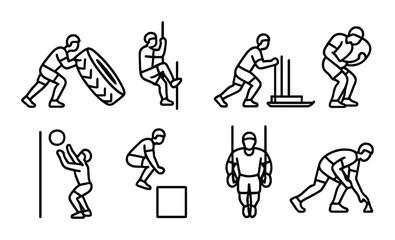 Fitness and detox icons set – linear, health and exercise symbols collection