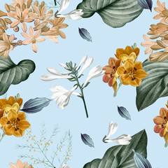 Seamless pattern with stylized tree branches. Watercolor illustration. with the blue background and beauty composition 