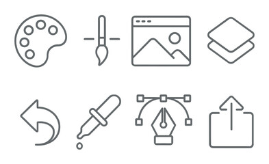Digital creativity icons set – outline, design and art tools for creative projects