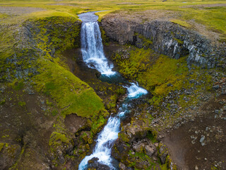 Aerial view of Svodufoss waterfall in Snaefellsnes peninsula, Iceland