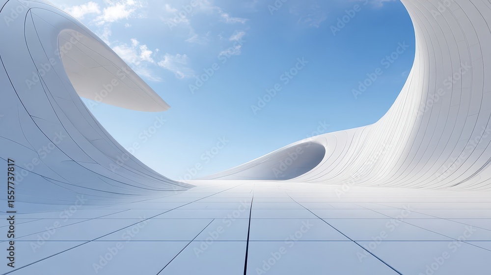 Poster futuristic architectural design with modern curves and open sky views
