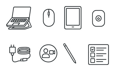 Sustainable kitchen and workspace icons set – outline, eco-friendly and green symbols