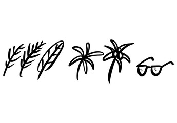 Set of Plants with Leaves Line Art Drawing. Simple Vector Botanical Illustration. Trendy Greenery Outline Hand Drawn Sketches Collection. Floral Design for Social Media, Vegan and Cosmetic Logo, Tatto