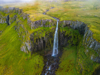 Aerial shots of Grundarfoss Waterfall, on Snaefellness peninsula, Iceland