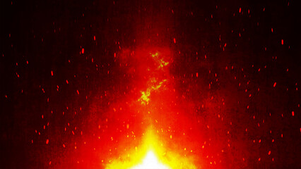 Intense fiery flames with sparks against a dark grunge background, showcasing vibrant red and orange hues. Vector illustration.