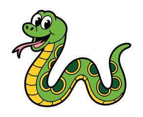 Cartoon Snake with a Happy Expression and Decorative Pattern cheerful cartoon snake wide smile patterned body snake cartoon animal reptile cute happy green