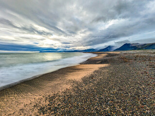 Sunset over the beach on Snæfellsnes Peninsula, Iceland