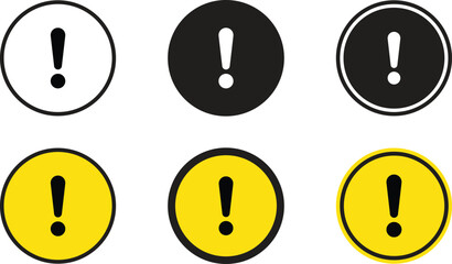 Exclamation mark icon set. Caution and attention icon isolated on transparent background. Round Warning or danger alert icon symbol. Warning sign with exclamation mark icon vector illustration.
