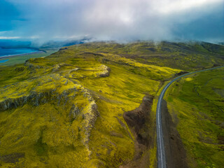 Aerial view of scenic road in Snæfellsjökull National Park, Snaefellsnes peninsula, Iceland