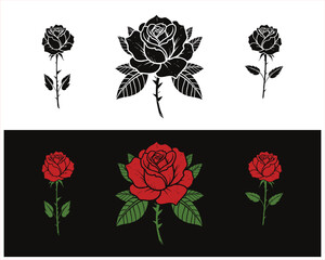 Contrasting Rose Illustrations Black and White Meets Red