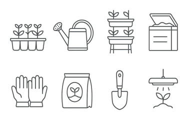Urban gardening icons set – outline, simple and minimalist gardening design symbols