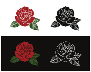 Four Artistic Renderings of Roses in Contrasting Colors and Backgrounds Expressing Elegance and Simplicity