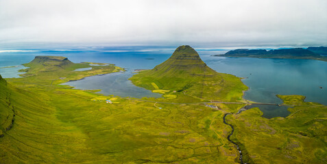 Aerial view of the Kirkjufell mountain