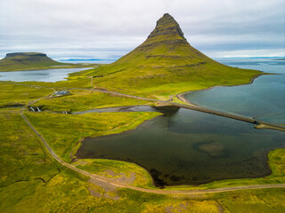 Aerial view of the Kirkjufell mountain
