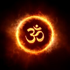 Burning Om Sign Representing Divine Power and Meditation