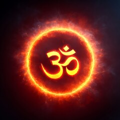 Burning Om Sign Representing Divine Power and Meditation