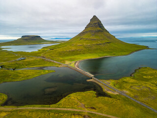 Aerial view of the Kirkjufell mountain
