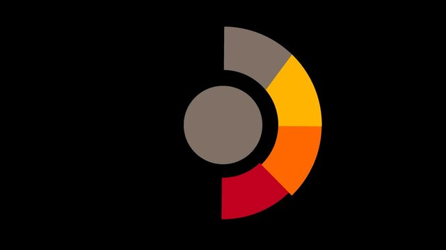 Colorful segmented ring chart in animated style. Circular infographic divided into six equal parts, used for business data visualization or presentation frames.