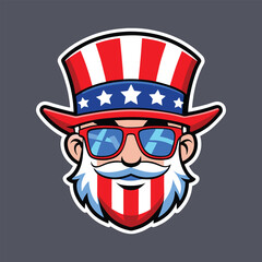 Minimalist Uncle Sam Face Emoji with American Flag Sunglasses and Bold Red Outline Vector Art.