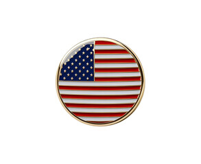 Glossy circular badge with the United States flag, centered on pure white background. Vivid patriotic colors and realistic product style for commercial or editorial use.

