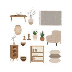 Bohemian Living Room Decor Cozy Armchair Wooden Shelves Plants  More