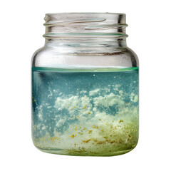 Natural water sample in glass jar showing slight turbidity isolated on transparent background (2)