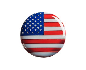 Glossy circular badge with the United States flag, centered on pure white background. Vivid patriotic colors and realistic product style for commercial or editorial use.

