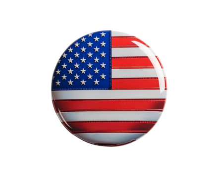 Glossy circular badge with the United States flag, centered on pure white background. Vivid patriotic colors and realistic product style for commercial or editorial use.

 - Powered by Adobe