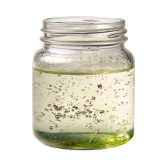 Natural water sample in glass jar showing slight turbidity isolated on transparent background