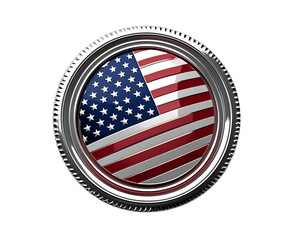 Glossy circular badge with the United States flag, centered on pure white background. Vivid patriotic colors and realistic product style for commercial or editorial use.

